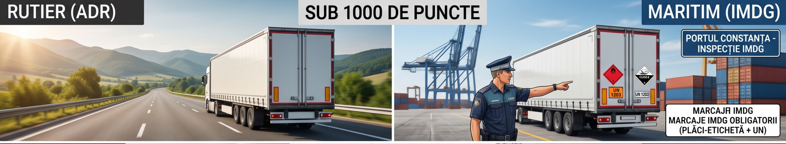 Comparație marcaje transport multimodal sub 1000 puncte ADR vs IMDG